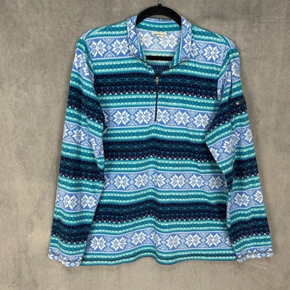 LL Bean Fleece Pullover Womens Extra Large Blue Nordic 1/4 Zip Outdoor Nature
